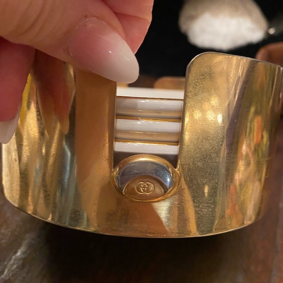 Authentic Gold rimmed luxury rare GUCCI plate coaster set with holder - Picture 3 of 7